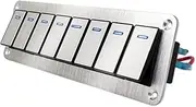 Metal 2-8 Gang Rocker Switch Panel Durable Car RV Marine 12 V~24 V Switch Panel Waterproof Overload Protection with LED Lights(D8 Gang Silver)