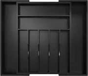 Utensil Organizer Silverware Drawer Organizer - Bamboo Expandable Cutlery Tray with Dividers for Utensil Holder Office Storage Makeup Desk Drawer Tool Organization W13.5"-19.5" x L17.5" x H2.5"(Black)