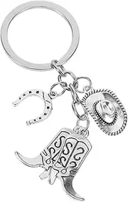 [GLSTOY] Cowboy Hat Boots Pendant Rings Key Chain Accessories Wallet Cowgirl Hat Keychain Keys Keychains Keychain Holder Badge Ring Funny Purse Charms Bag Ornament Zinc Alloy Silver