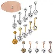 5PCS/Set Stainless Steel Crystal Navel Belly Button Rings Bar Piercing Jewelr-dt