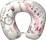 JBYJBX Paris Tower Flower Print Memory Foam Travel Pillow Head Neck Support Wrap-Around Planes Cars Home Office