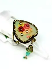 Lovely Michal Negrin colourful Enamel Flowers Crystal Heart-shaped Ring 02037