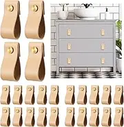 24 Pieces PVC Leather Drawer Pulls Handmade PVC Leather Cabinet Pulls Cabinet Furniture Knobs Pull Handle Wardrobe Door Handle Pulls Knob for Dresser Drawers Cabinet (Light Brown) (24 Pieces)