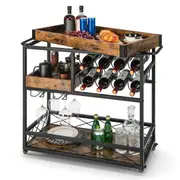 Giantex 3-Tier Bar Cart Mobile Serving Cart Industrial Drink Trolley w/Wine Rack & Glass Holder & Removable Tray