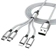 MC-S021 3A USB-A to iP/Micro/Type-C*2 Cable Fast Charging Tinned Copper Core Line 1.2M/1.8M Long for iPhone 16 16 Pro 15