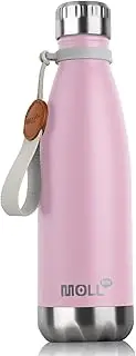 Mollcity Water Bottle 17 oz Stainless Steel Vacuum Insulated Sports Flask Reusable Metal Leak Proof Travel Water Bottle for Women, Cola Shape BPA Free(Pink)
