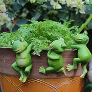 LANDOR Set of 3 Cute Frog Figurines Hanging Animal Statue,Resin Pot Climbing Sculpture Outdoor Statues Ornaments Décor for Flower potFence, Yard Art Patio Lawn House (3 Frogs)