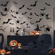 Bat Wall Stickers Decals Removable Halloween Wall Decor Black Gothic Bats Ghost Spider Web Wall Stickers for Wall Glass Mirror Living Room Home Bathroom Kitchen Halloween Party Favor Supplies
