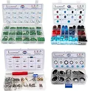 Luumtee 4 Set Car A/C Repair Kit,270pcs O-Ring Seals Kit+102PCS A/C Valve Core Kit+77pcs Charging Port Dust Caps+45pcs Compressor Gasket Seals(494PCS)