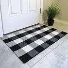 Black White Checkered Rug Indoor Outdoor Colorblock Plaid Bathroom Floor Mat