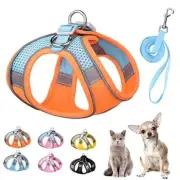 Soft Small Dog Harness and Leash Set Step XXS (Recommend 3-6 lbs) Orange Blue
