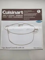 Cuisinart 7qt Blue Enamel Round Cast Iron Cookware W/ Lid