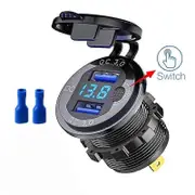 12V/24V Dual USB QC3.0 Outlet Car Charger USB Lighter Socket Waterproof With LED Voltmeter ON/Off Switch Quick Charge Adapter Car Accessories blue ...