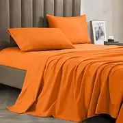 CELINE LINEN Best, Softest, Coziest Bed Sheets Ever! 1800 Premier Hotel Quality Wrinkle-Resistant 4-Piece Sheet Set with Deep Pockets, Queen Vibrant Orange