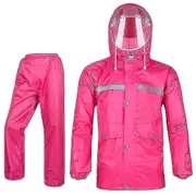 Women Rain Suit Jacket Trouser Suit Raincoat Outdoor Waterproof Anti-storm Rose Red L