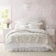 [Laura Ashley] King Quilt Set, Reversible Cotton Bedding with Matching Sham(s), Lightweight Home Decor for All Seasons (Melany Pink, King)