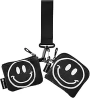 [XYMZR] Mini Zip Around Wristlet keychain Wallet Happy Face Black White for Women Personalized Pattern Detachable Dual Pouch Wristlet Portable Wallet Phone Coin Purse, Multi-colored, One Size