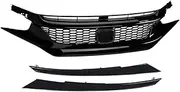 HIAHQJIN Car Grid Splitter Upper Bumper Hood Mesh Grills Front Grille Racing Grill Net Compatible for Civic 10th Gen 2016-2021 Exterior Black(16-18 Type 2)