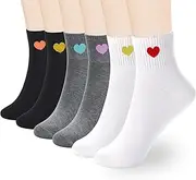 [inhees] Women Thin Cotton Socks, Soft Cotton Ankle Crew socks 6-Pairs Cute Fun Heart Novelty Socks (packed a gift box)