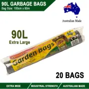 20pcs 90L Garbage Bin Black Liners Bags Large Extra Wide Rubbish Trash 100x80cm