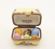 New French Limoges Trinket Box Easter Egg Carton Hand Painted Chick w Remov Eggs