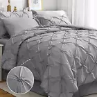 JOLLYVOGUE Grey Queen Comforter Set, 7 Pieces Pintuck Comforters Queen Size, ...