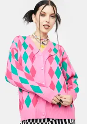 Secret Genius Argyle Print Cardigan