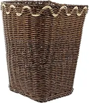 OHPHCALL Woven Trash Basket Bathroom Woven Basket Natural Plastic Trash Can Woven Trash Bucket Decor