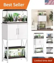 Two-Tier Metal Aquarium Stand for 5-10 Gallons - Stylish White with Cabinet