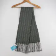 Wool Scarf Green Gray Handmade In Montana Fringe Rectangular Lazuli Of Lenore