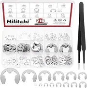 Hilitchi 211Pcs 14 Sizes 304 Stainless Steel E Clip Assortment Kit External Retaining Ring Snap Ring E-Clip Circlip Split Ring with Tweezer for Machine Shaft Electrical Automobiles