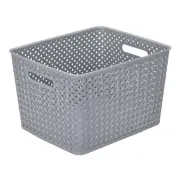 Simplify's Large Resin Wicker Storage Bin in Grey