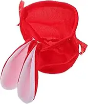 Drawstring Velvet Candy Bag Red Large Easter Candy Bag with Bunny Ears Plush Fabric Goodie Bag for Kids Party Favors and Easter Treats
