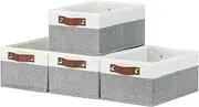 [Bidtakay] Small Storage Bins 4-Pack Collapsible Fabric Storage Baskets for Organizing 12x8x5 Inches White/Light Grey