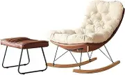 OWELLK Comfy Rocking Chair with Ottoman Upholstered Glider Lounge Chair Modern Accent Chair for Living Room, Bedroom, Balcony, Or Office，Soft Fabric with Metal Base(Brown)