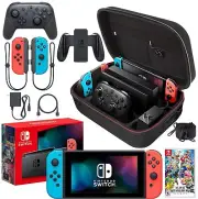 Nintendo Switch Neon Blue/ Red Case Bundle with Super Smash Bros Ultimate