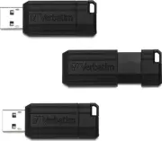 Verbatim 64GB PinStripe Retractable USB 2.0 Flash Thumb Drive 3 Pack Black