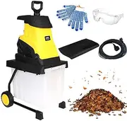 Garden Shredder 2500w, Electric Leaf Mulcher Compost Shredder with Wheels, 50l Storage Box, Goggles, Leaf Crusher, 45cm Funnel Diameter, 4500rpm Chippers, for Yard Cleanup, Composting 20m-Power-Cord