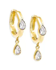 By Adina Eden Cubic Zirconia Pear Dangle Hoop Earrings