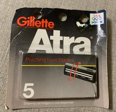 Vintage Gillette Atra Pack Of 5 Twin Blade Shaving Cartridge Pivoting Head Razor