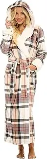 [Alexander Del Rossa] Womens Plush Fleece Robe with Hood, Contrast Bathrobe