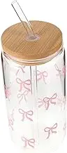 BESTOYARD Sulated Glass Straw Cup Bowknot Lid Large Size Travel Mug Leakproof Coffee Tumbler Stylish Portable for Adults Boys and Girls