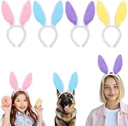 [Wanmu] 4Pcs Rabbit Ears Bunny Hairbands, Plush Bunny Ears Headband, Easter Bunny Ears Headband, Rabbit Ear Accessory for Kids Girls Party(Pink & Blue & Yellow & Purple)