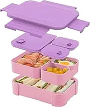 3 in 1 Leak Resistant Bento Lunch Box For Adults, Teens and Larger Appetites, Reusable BPA Free Meal Prep Container with 3 Compartments, Dishwasher/Microwave Safe (purple)