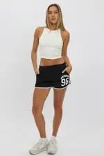 Black Track Shorts High Rise Elastic Waist - Size 6XXS, Women's Track Short
