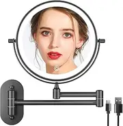 FUNTOUCH USB Rechargeable Cosmetic Mirror with 1X/10X Magnification LED Lighting, Dimmable Shaving Mirror 3 Colours, Touchscreen Makeup Mirror, 360° Rotatable, Wall Mirror for Bathroom and Hotel