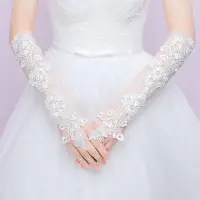 在飛比找Yahoo!奇摩拍賣優惠-新娘婚紗蕾絲手套結婚禮服薄款露指手套白蕾絲中長款顯婚禮手套