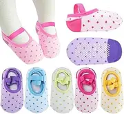 [Yeasoo] Pro1rise® 5 Pairs Baby Girls Toddler Cartoon Dots Anti Slip Skid Foot Socks No-Show Crew Cotton Socks Sneakers 10-30 Months