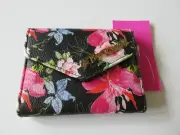 Betsey Johnson Short Tri-Fold Card Wallet Black Multi Color Signature Logo NWT