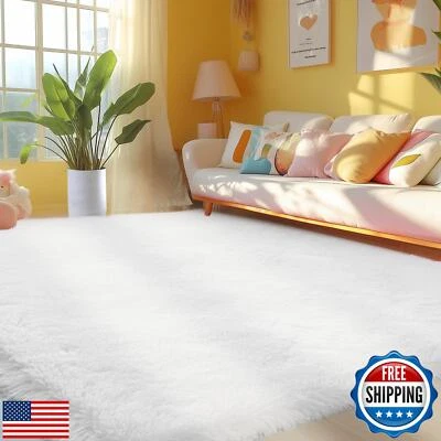 Topmaxcs Fluffy Area Rugs White for Bedroom: Fluffy Rug 4x6 Furry Area Rug fo